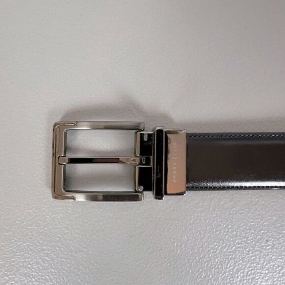 PERRY ELLIS MENS LEATHER BELT BLACK SIZE 50 - Picture 3 of 7